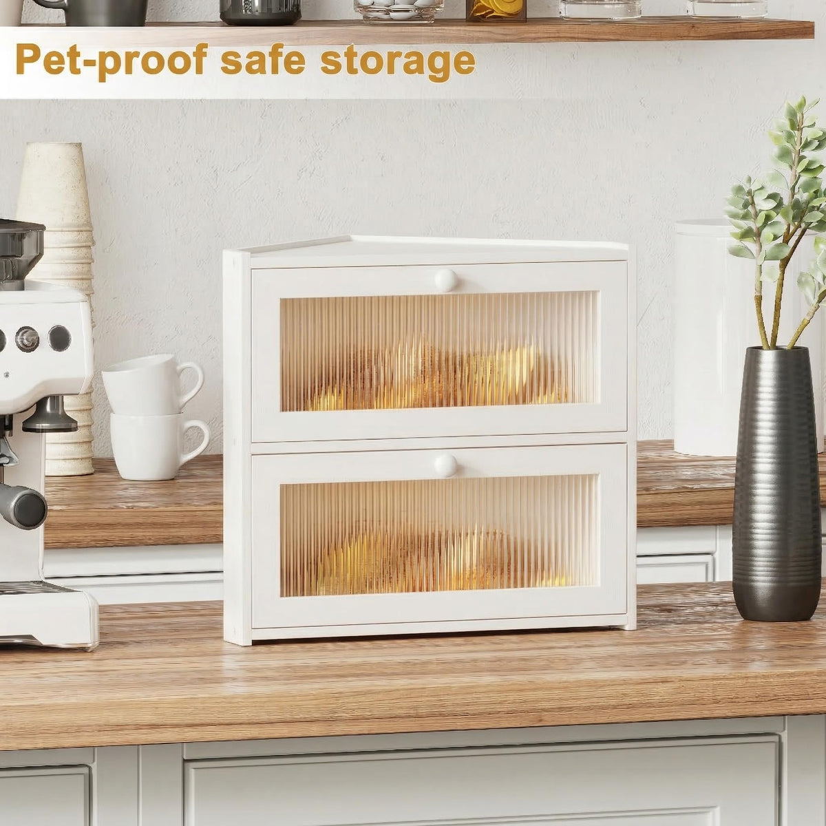 White Double Layer Bamboo Corner Bread Box P886
