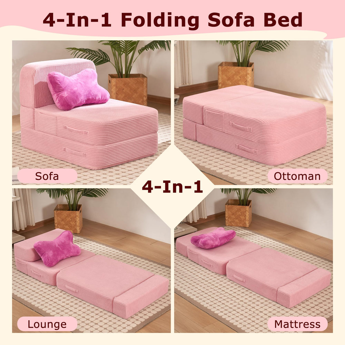 Pink Folding Convertible Sofa Bed G837422