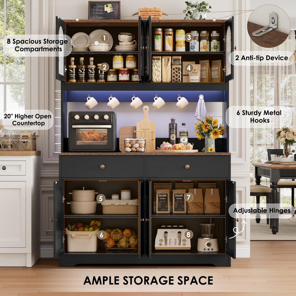71" Black Kitchen Pantry Cabinet with Power Outlet U3518