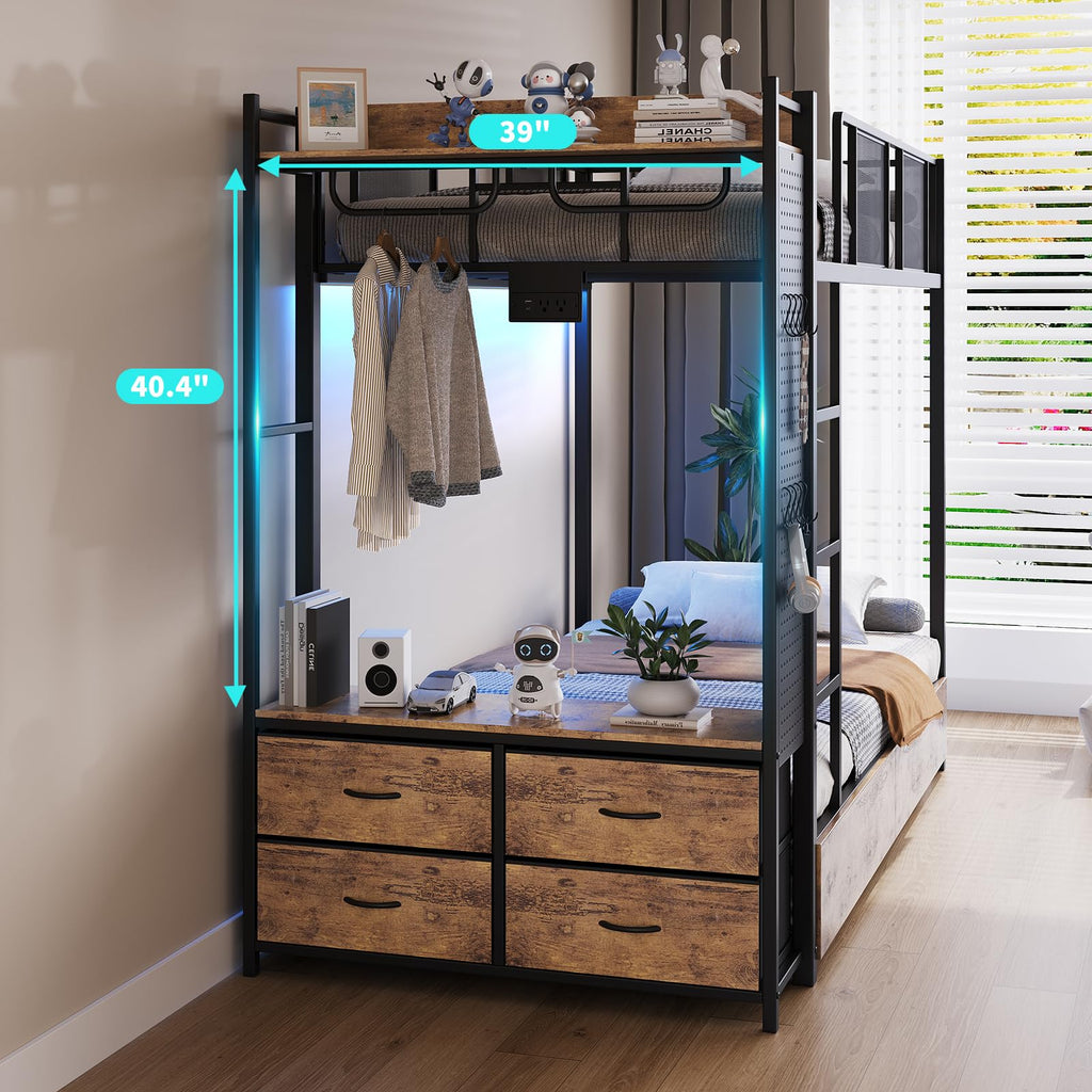 Twin Over Twin Metal Bunk Bed with Storage Drawers I400