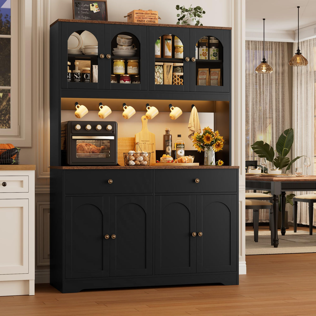 71" Black Kitchen Pantry Cabinet with Power Outlet U3518