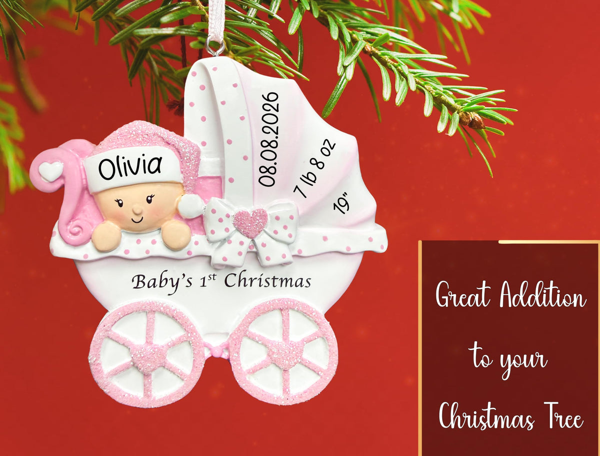 Baby's First Christmas Ornament 2026 Pink Stroller F2790