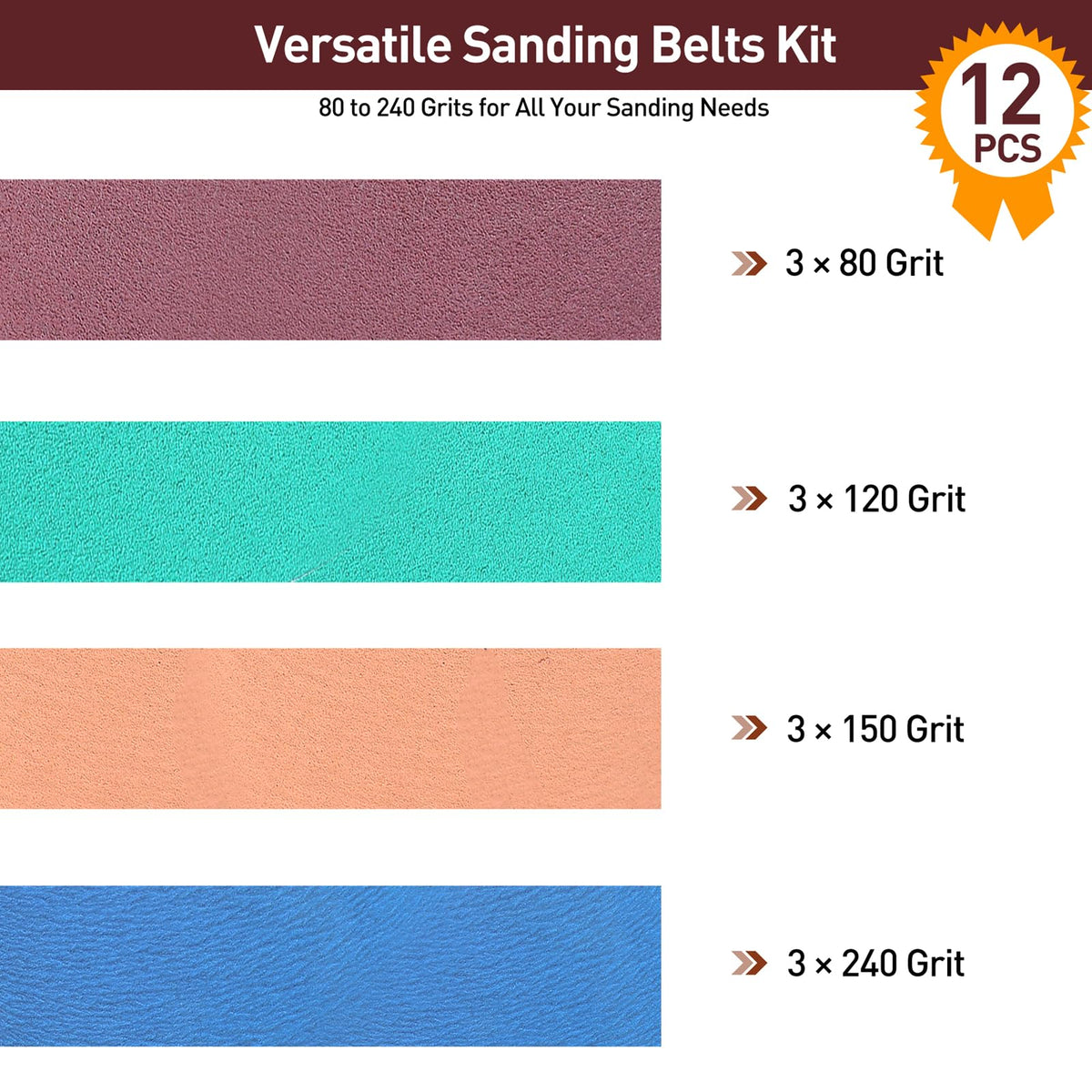 4" x 36" Assorted Grits 12 Pcs Aluminum Oxide Sanding Belts P971214