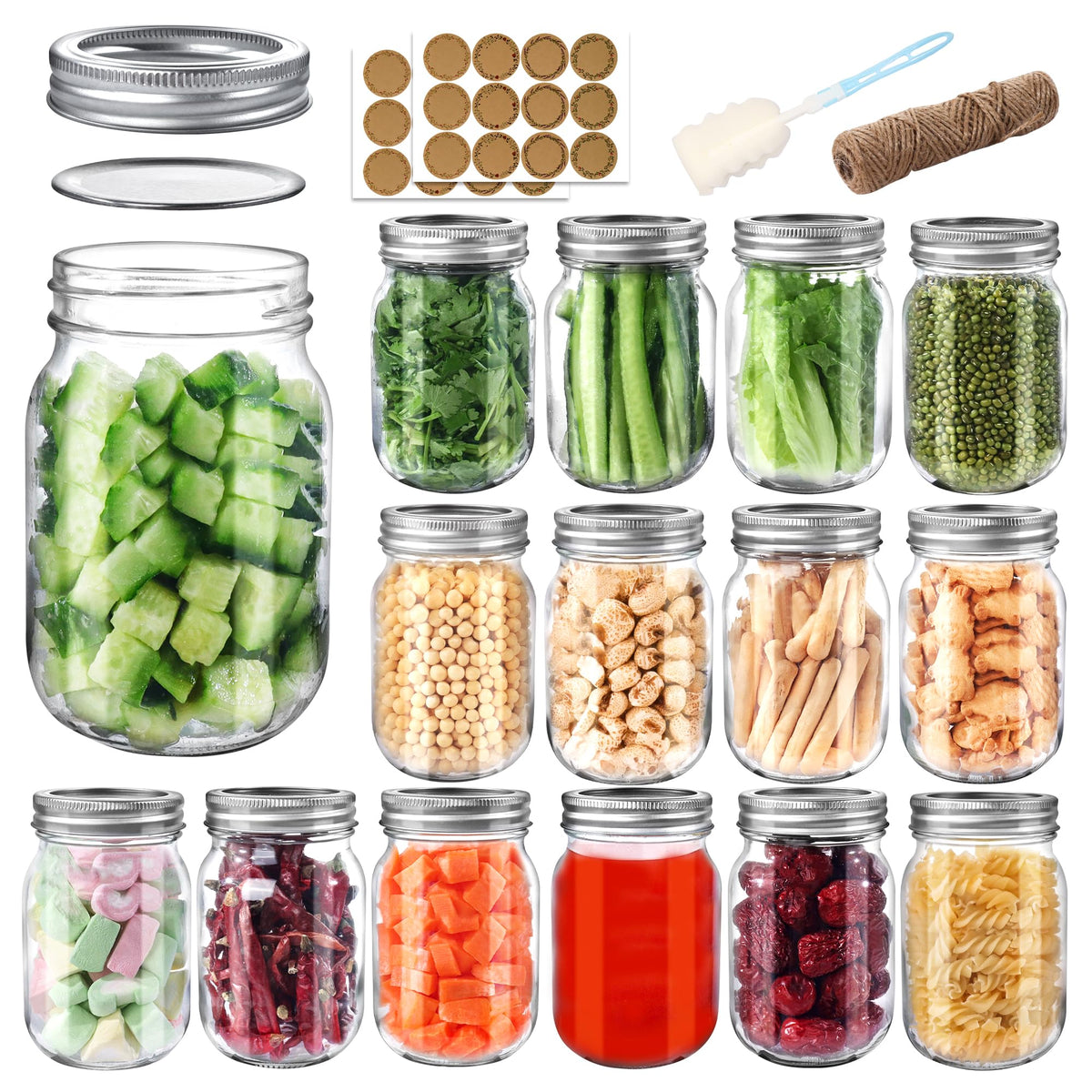 16 oz Mason Jars with Lids and Bands, 15 Pack Y931593