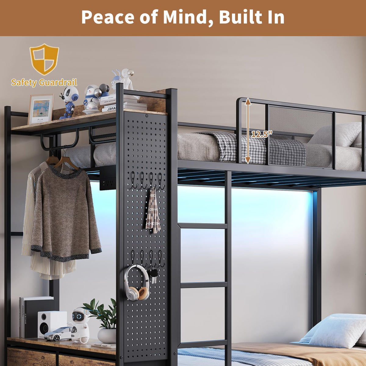 Twin Over Twin Metal Bunk Bed with Storage Drawers I400