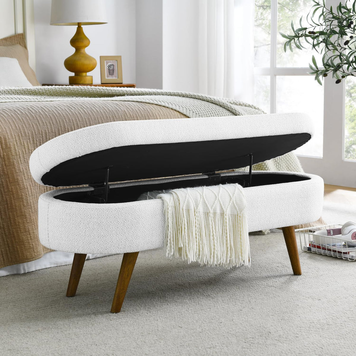 Oval Storage Bench with Rubber Wood Legs G433