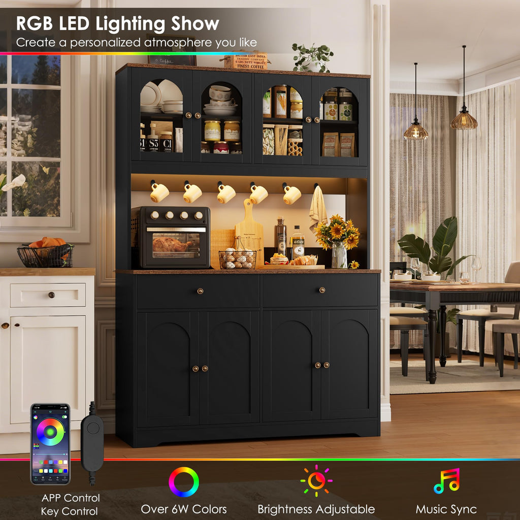 71" Black Kitchen Pantry Cabinet with Power Outlet U3518
