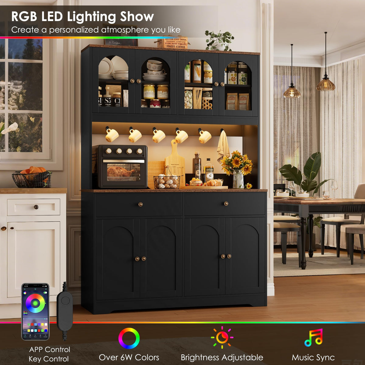 71" Black Kitchen Pantry Cabinet with Power Outlet U3518