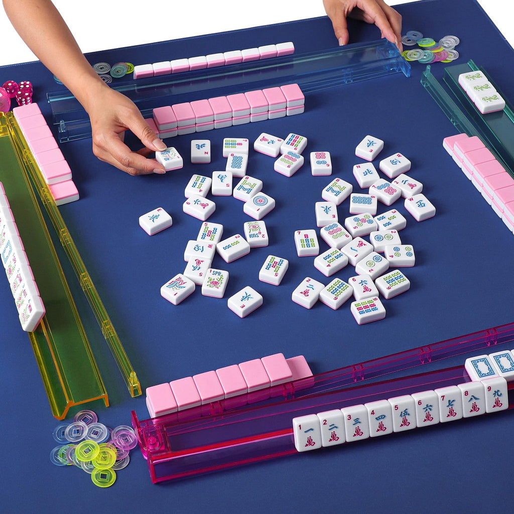 American Mahjong Game Set, 166 Pink Tiles, 4 All-in-One Color Rack/Pushers & Drawstring Bag P2352