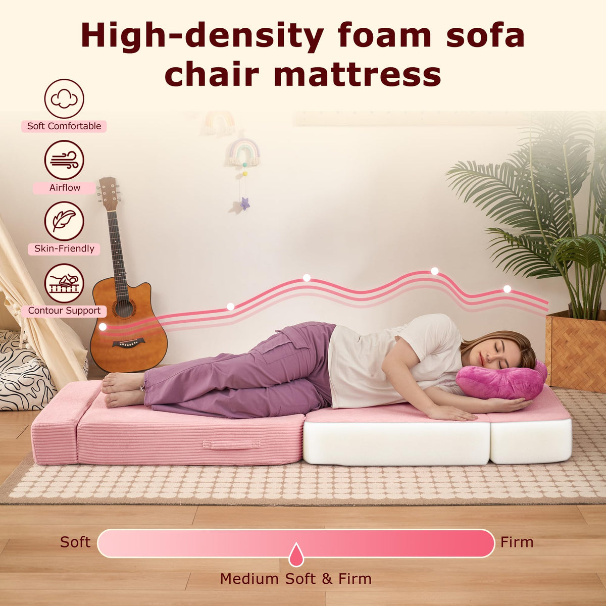 Pink Folding Convertible Sofa Bed G837422