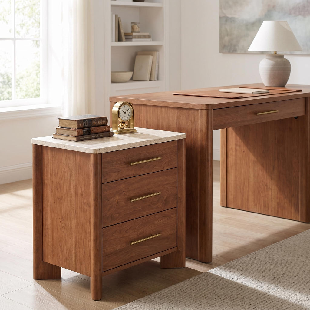 3 Drawer Marble Top Nightstand J995