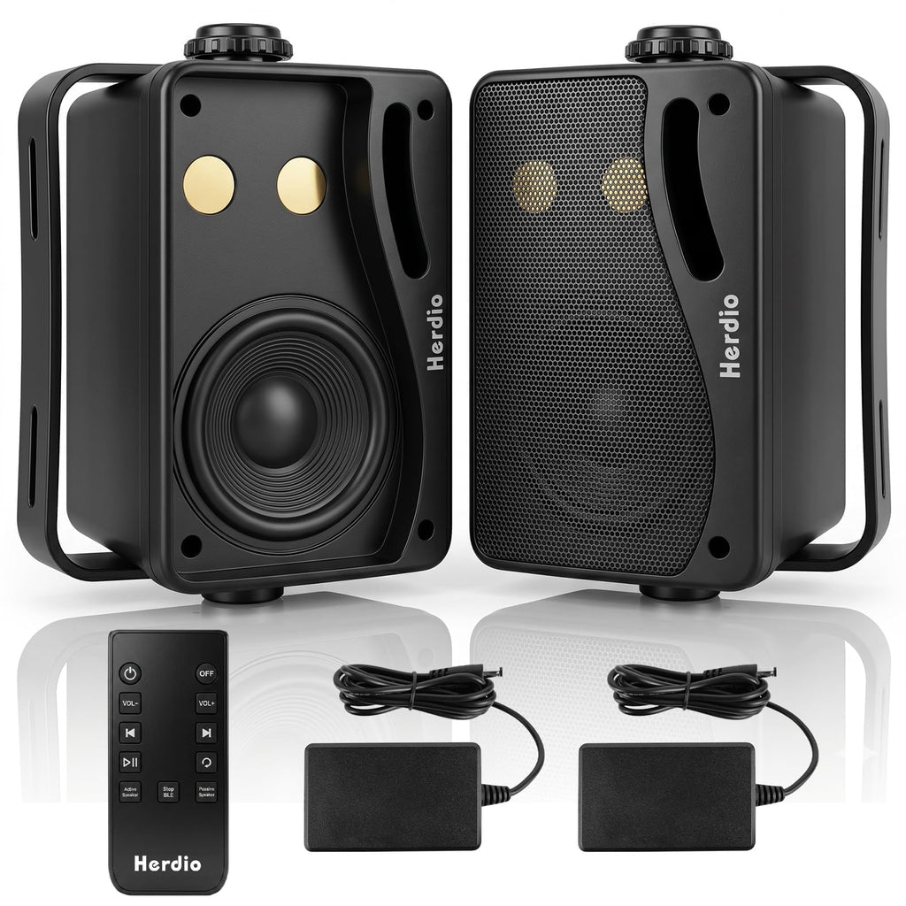 3.5" 200W Outdoor Bluetooth Speakers, IP44 Waterproof, Black, 2-Pack F27836