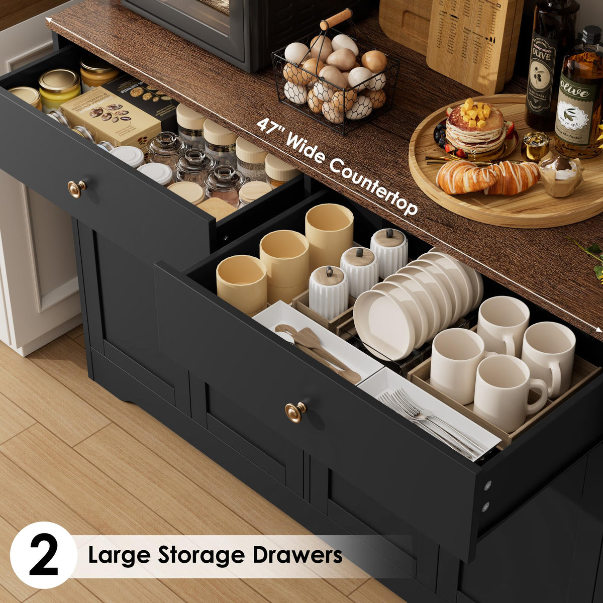71" Black Kitchen Pantry Cabinet with Power Outlet U3518