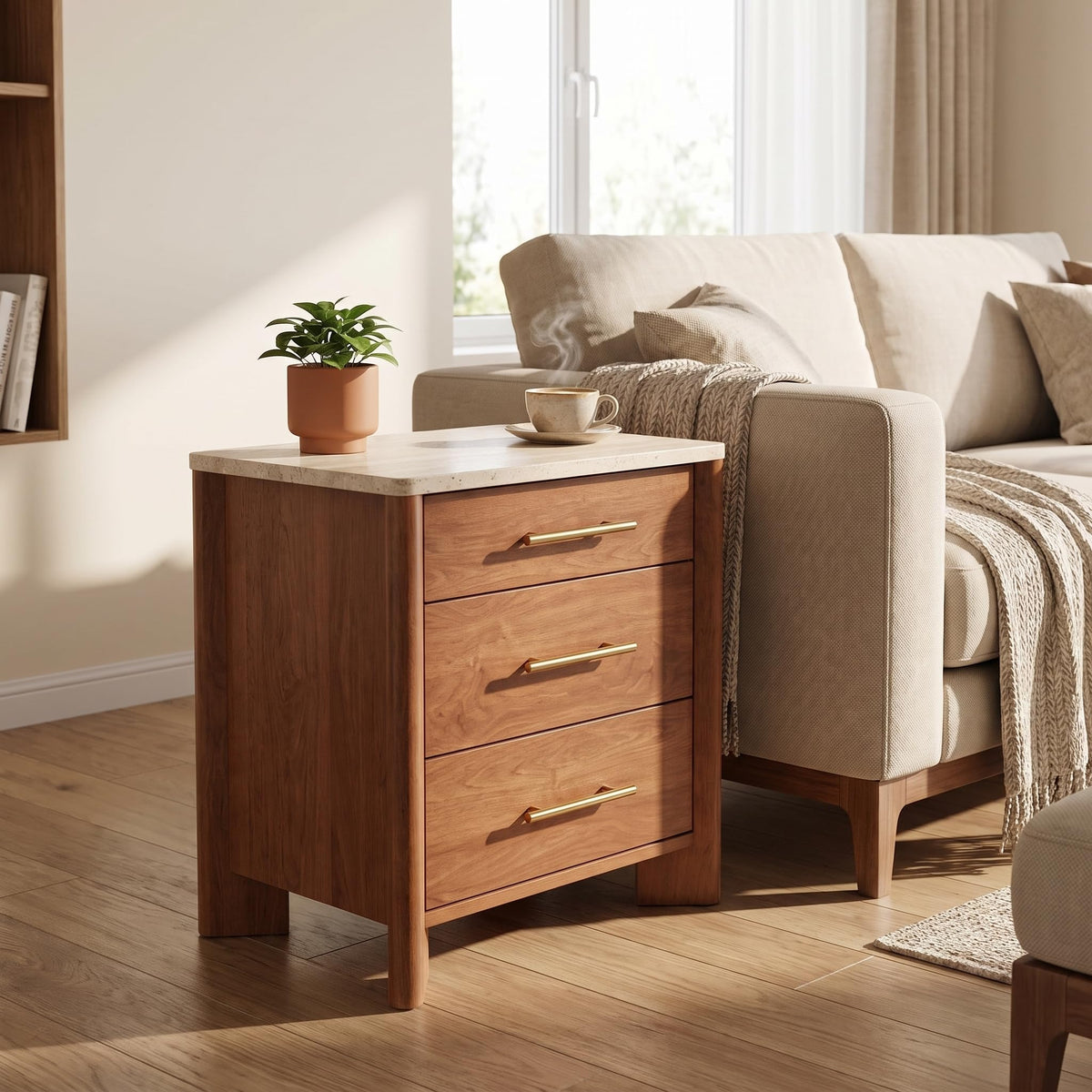 3 Drawer Marble Top Nightstand J995