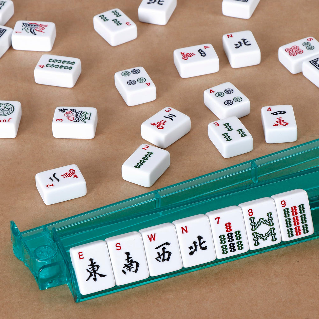 American Mahjong Set 166 White Tiles with 4 Racks and Bag Q6416