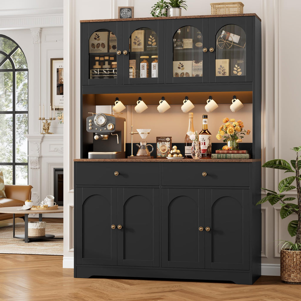 71" Black Kitchen Pantry Cabinet with Power Outlet U3518