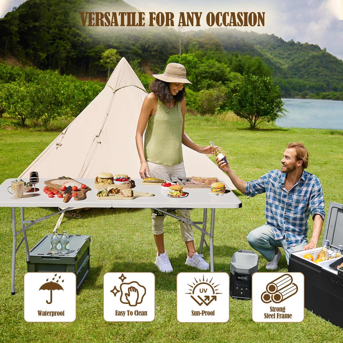 6FT White Folding Picnic Table with Carrying Handle Z232