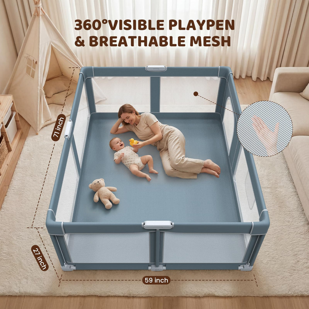 Foldable Baby Playpen 71x59 Inch F8841