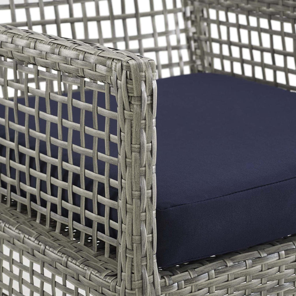 Gray Navy Wicker Rattan Outdoor Dining Arm Chair with Cushion L94859