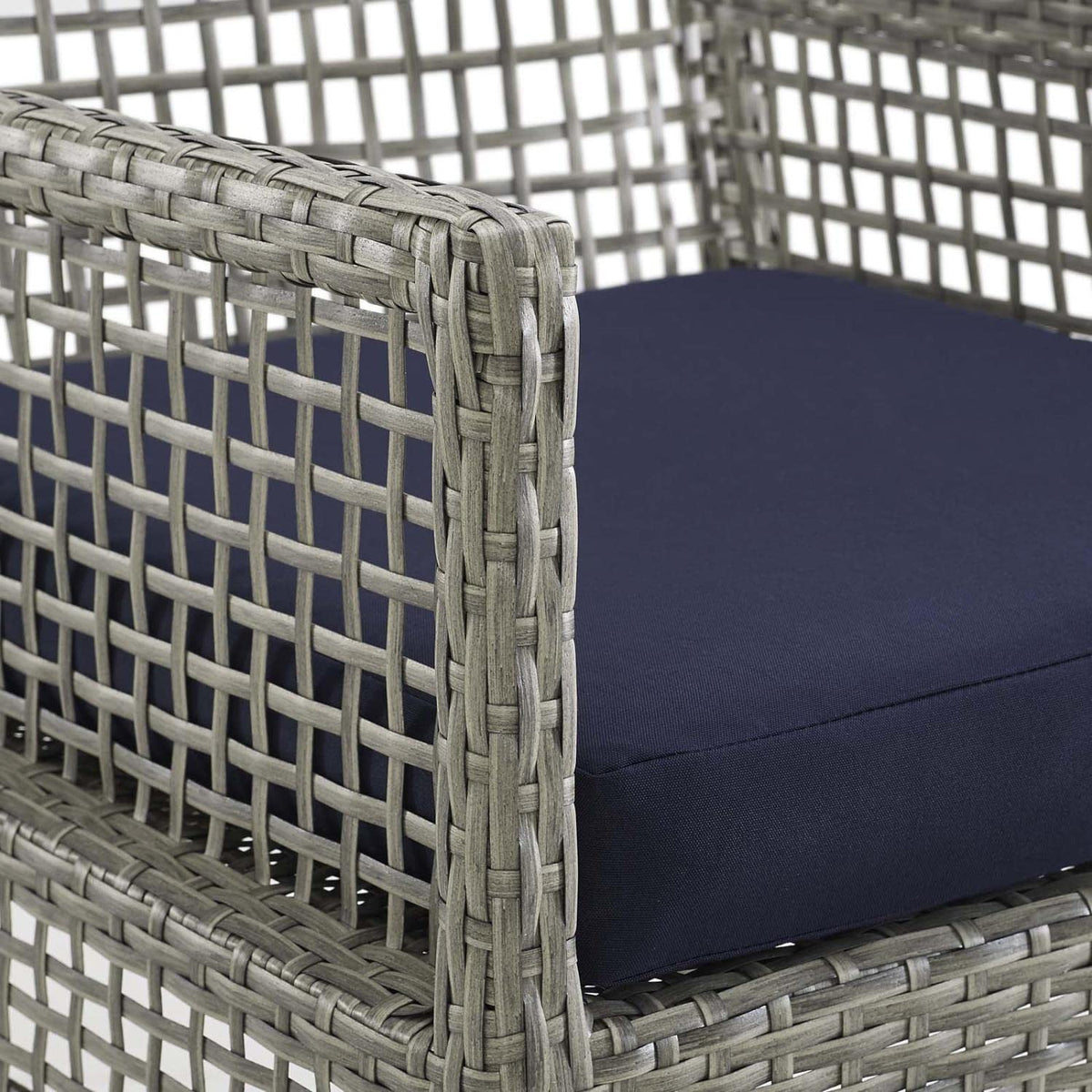 Gray Navy Wicker Rattan Outdoor Dining Arm Chair with Cushion L94859