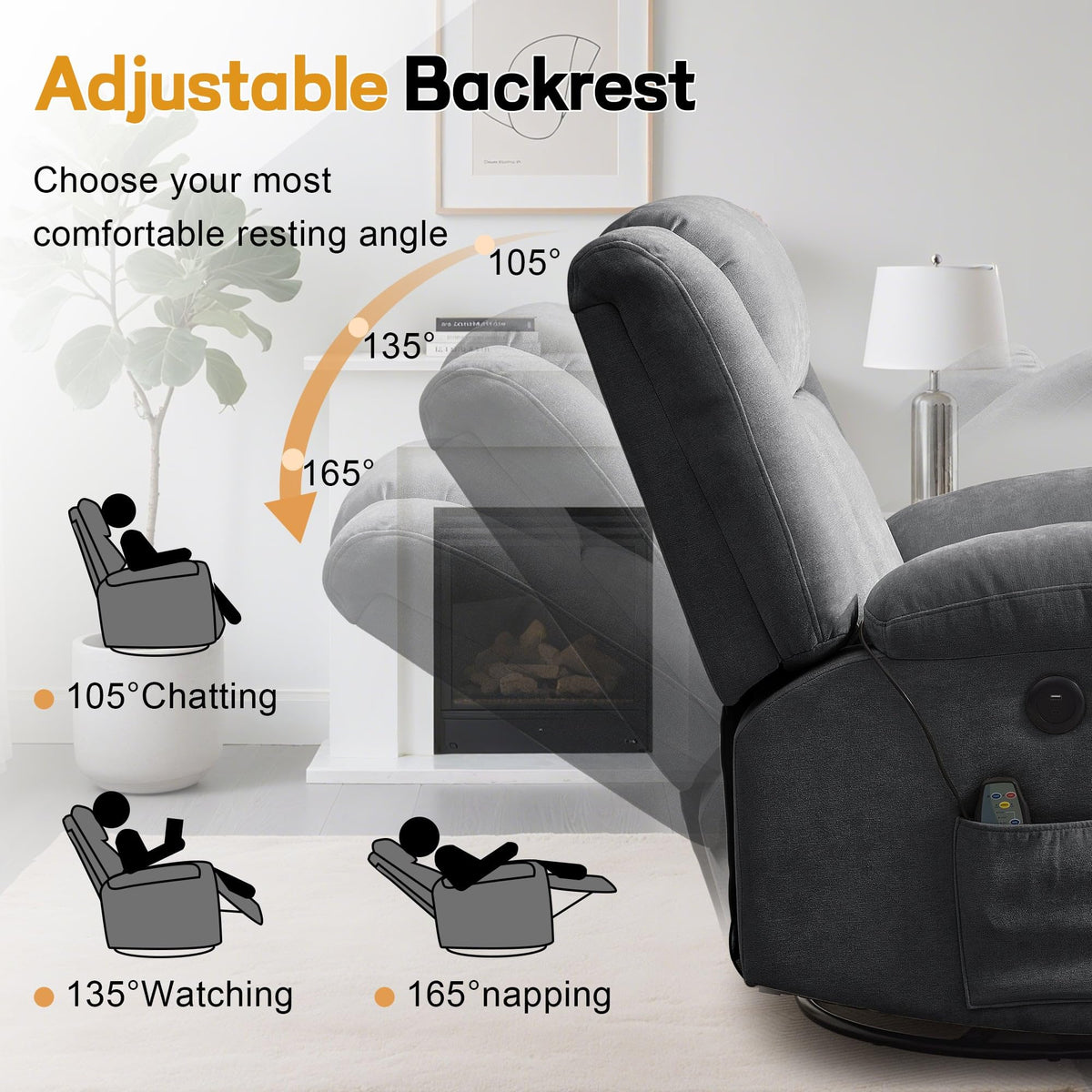 Grey Swivel Rocker Recliner with Massage and Heating G3959