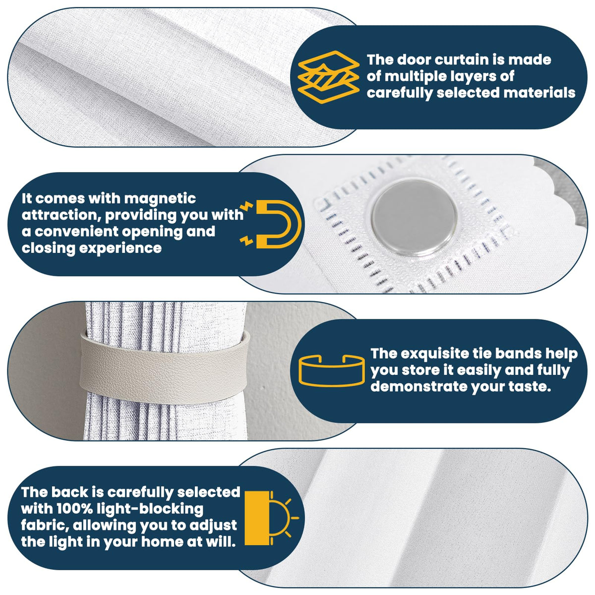 Blackout Magnetic Door Curtain 72W x 79 L White D262551