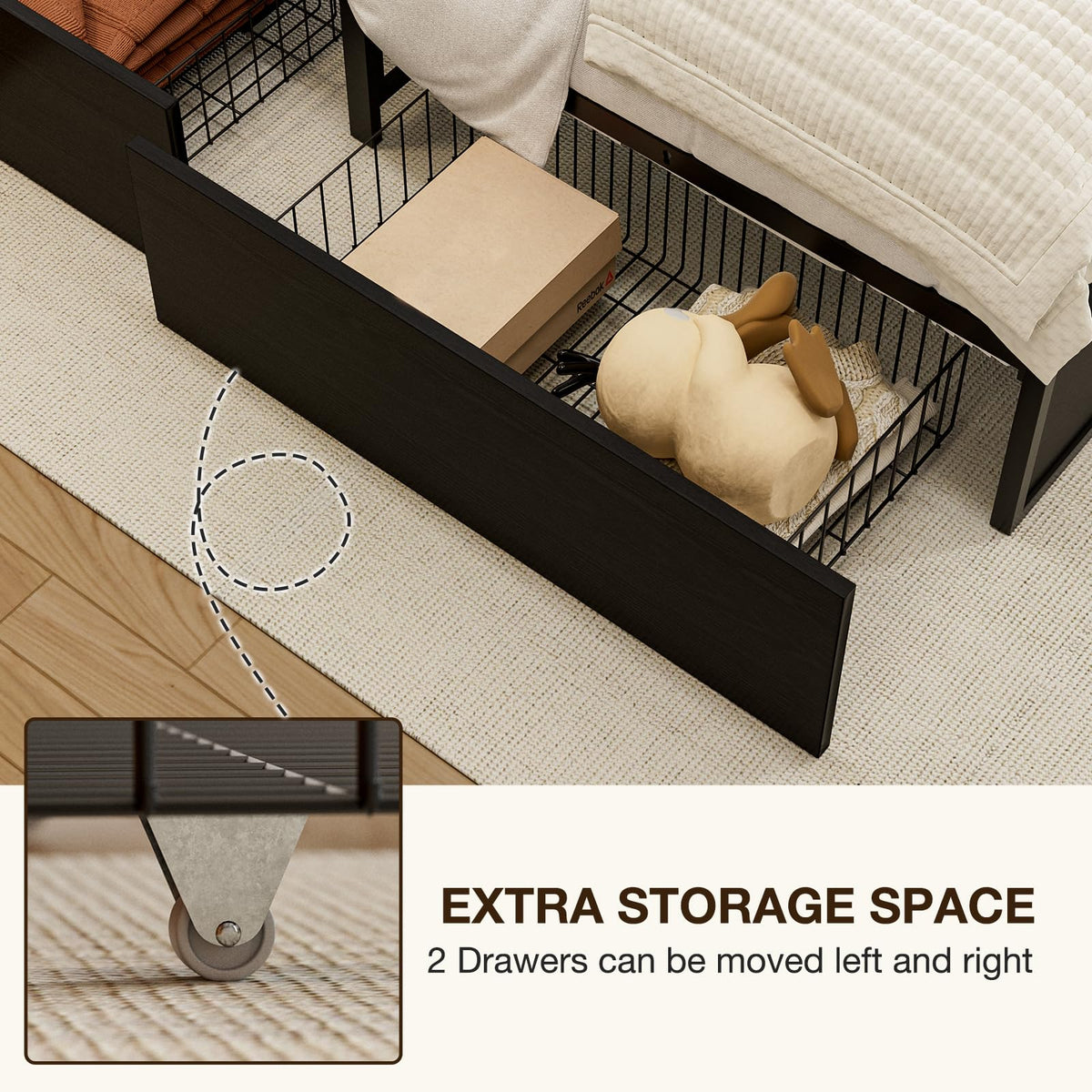 Twin Metal Platform Bed Frame with 2 XL Storage Drawers G831