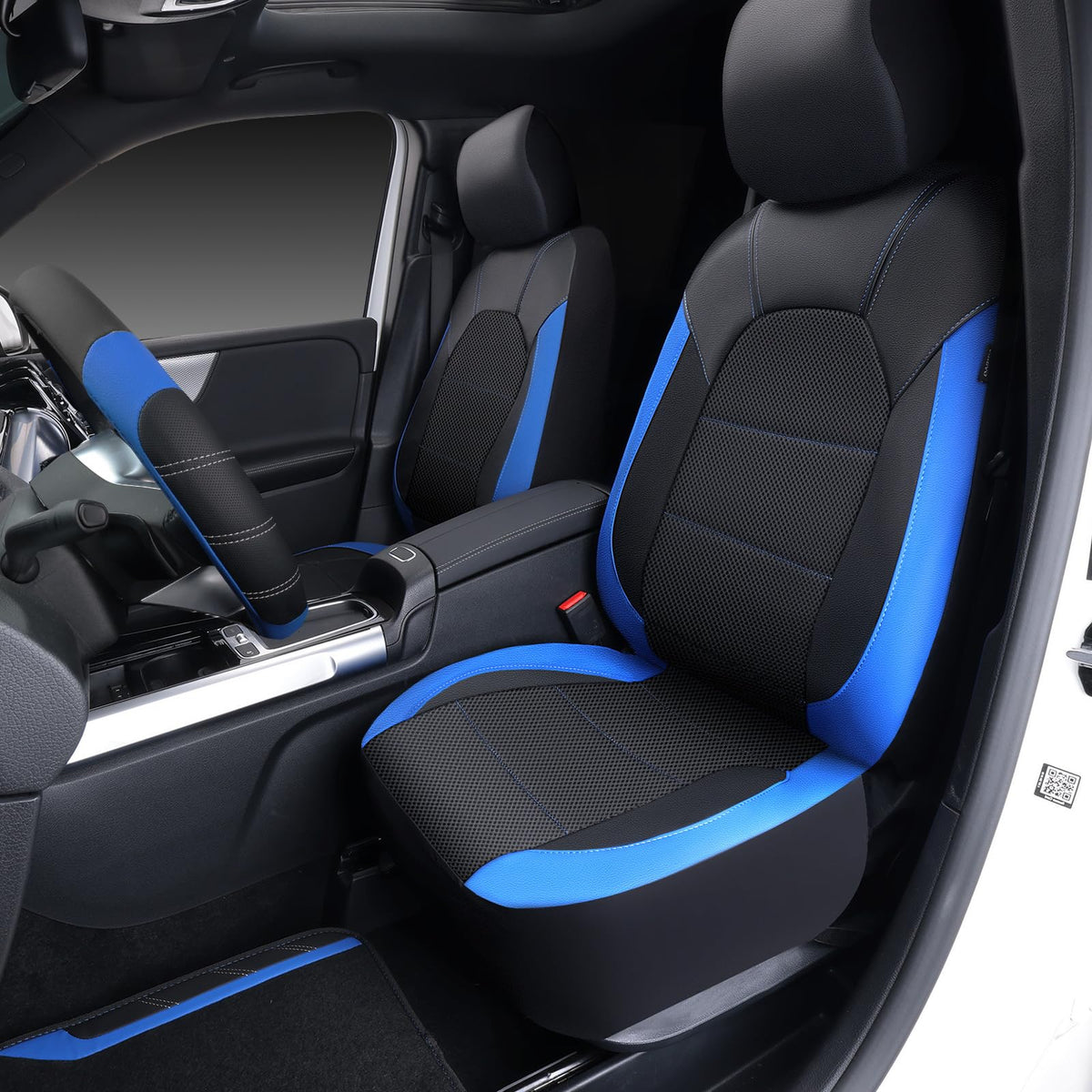 Air Mesh Leather Car Seat Covers Full Set, Waterproof Car Floor Mats, Steering Wheel Cover O947816