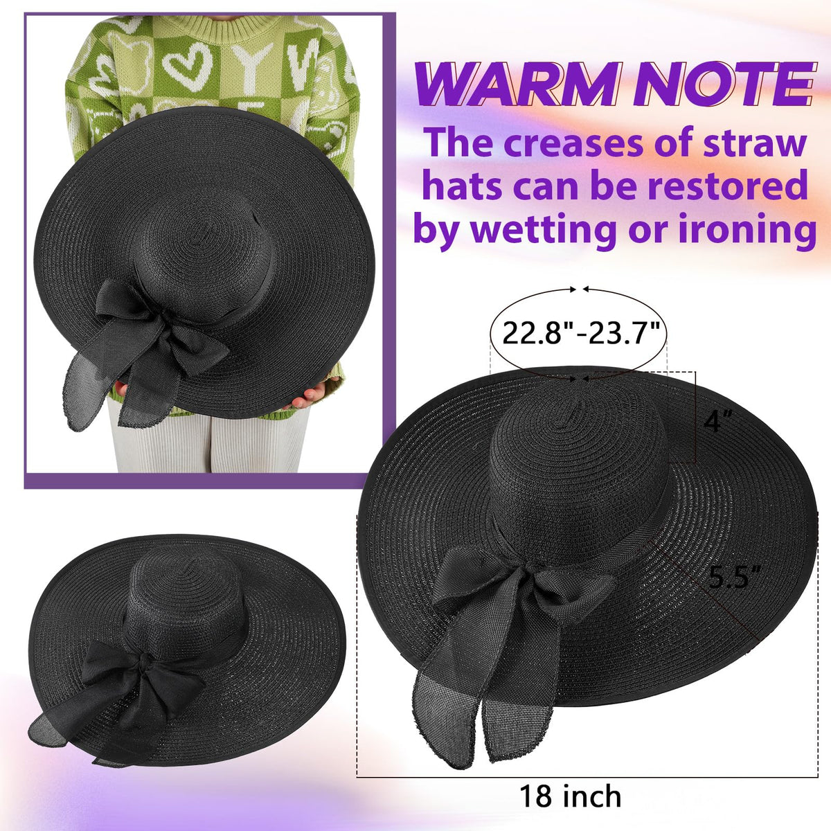 30 Pcs Women's Wide Brim Straw Sun Hat W638