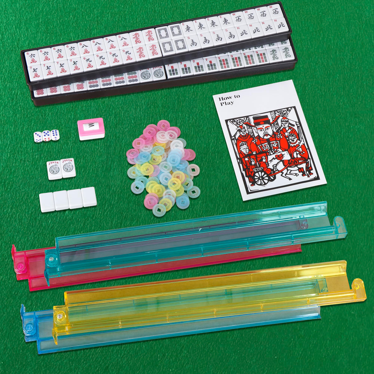 American Mahjong Set 166 White Tiles with 4 Racks and Bag Q6416