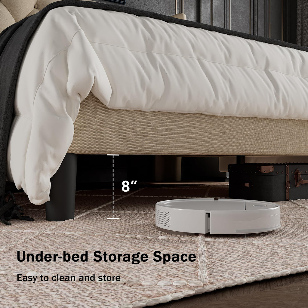 Queen Size Beige Upholstered Platform Bed Frame R331