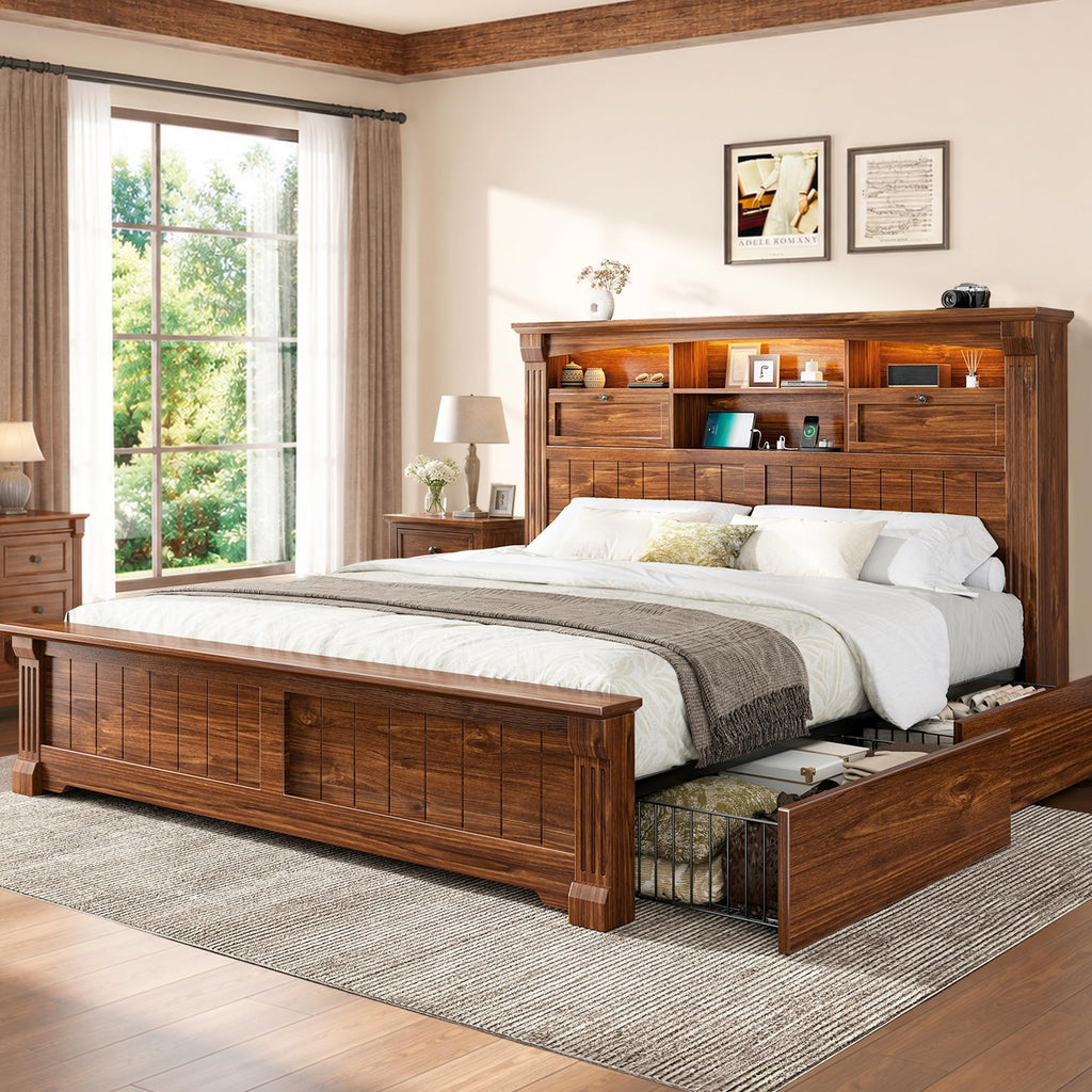 Full Size Bed Frame with Storage Headboard and 4 Drawers N450