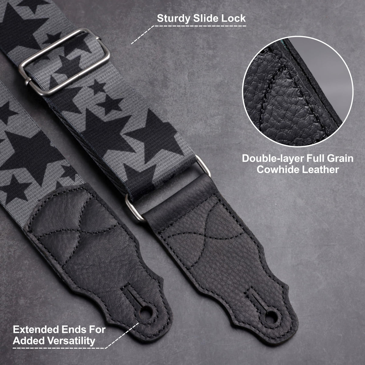2 Inches Guitar Strap with Leather End H4179