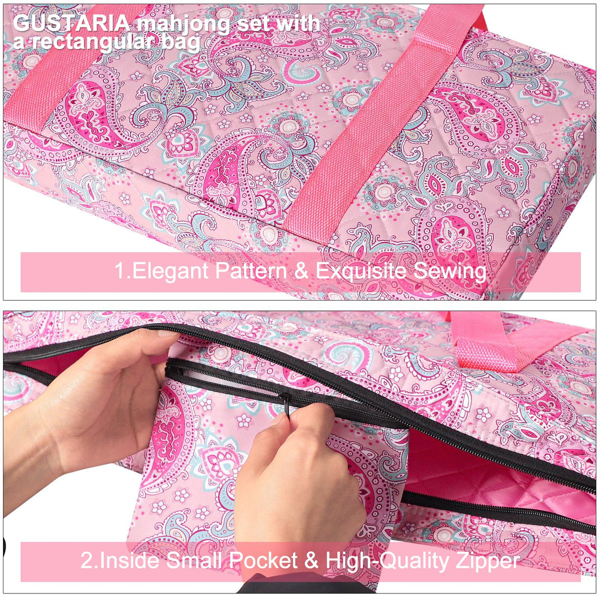 American Mahjong Game Set, 166 Pink Tiles, 4 All-in-One Color Rack/Pushers & Drawstring Bag P2352