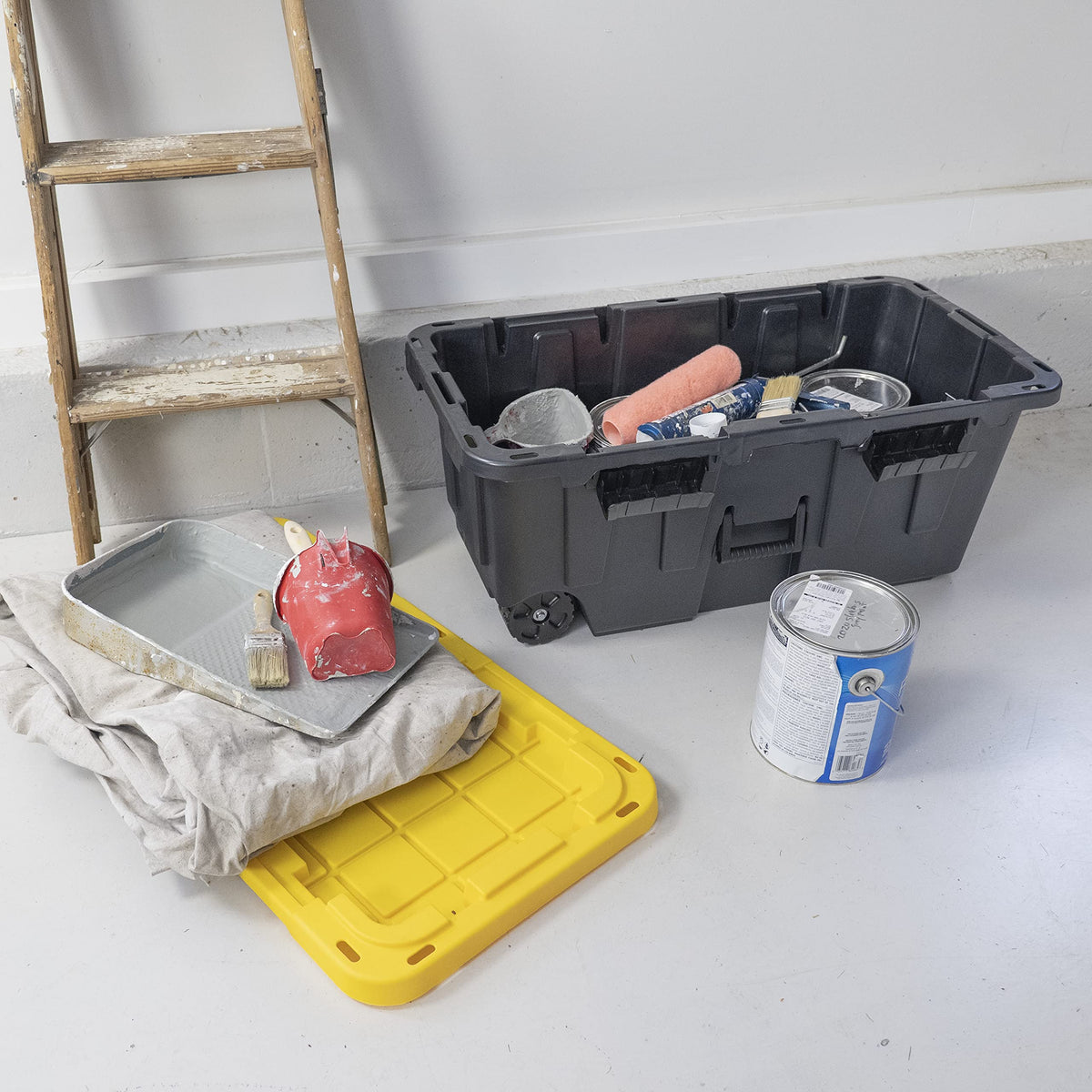 20-Gallon Heavy Duty Stackable Lidded Storage Bins with Wheels, 4 Pack I966