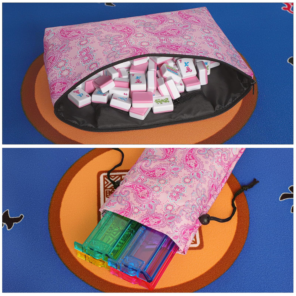 American Mahjong Game Set, 166 Pink Tiles, 4 All-in-One Color Rack/Pushers & Drawstring Bag P2352